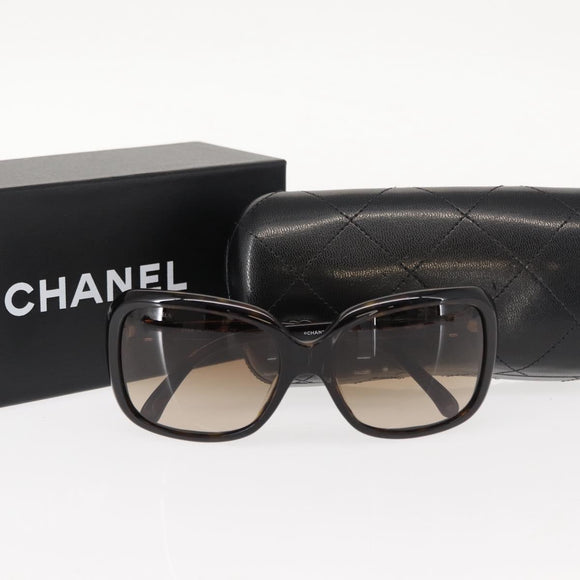 CHANEL COCO Mark ribbon Sunglasses plastic Dark Brown CC Auth am9410