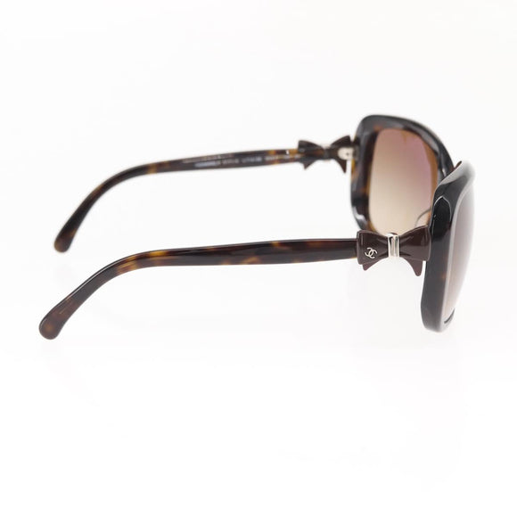 CHANEL COCO Mark ribbon Sunglasses plastic Dark Brown CC Auth am9410