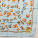 HERMES Carre 90 Scarf ""ALLIANCES DU MONDE"" Silk Light Blue Auth am9416-10