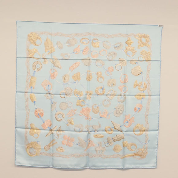HERMES Carre 90 Scarf ""ALLIANCES DU MONDE"" Silk Light Blue Auth am9416