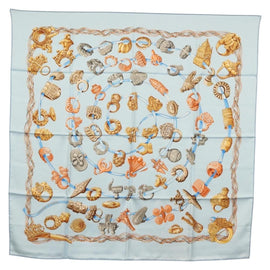 HERMES Carre 90 Scarf ""ALLIANCES DU MONDE"" Silk Light Blue Auth am9416