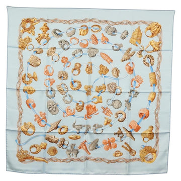 HERMES Carre 90 Scarf ""ALLIANCES DU MONDE"" Silk Light Blue Auth am9416