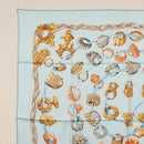 HERMES Carre 90 Scarf ""ALLIANCES DU MONDE"" Silk Light Blue Auth am9416-2