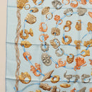 HERMES Carre 90 Scarf ""ALLIANCES DU MONDE"" Silk Light Blue Auth am9416-5