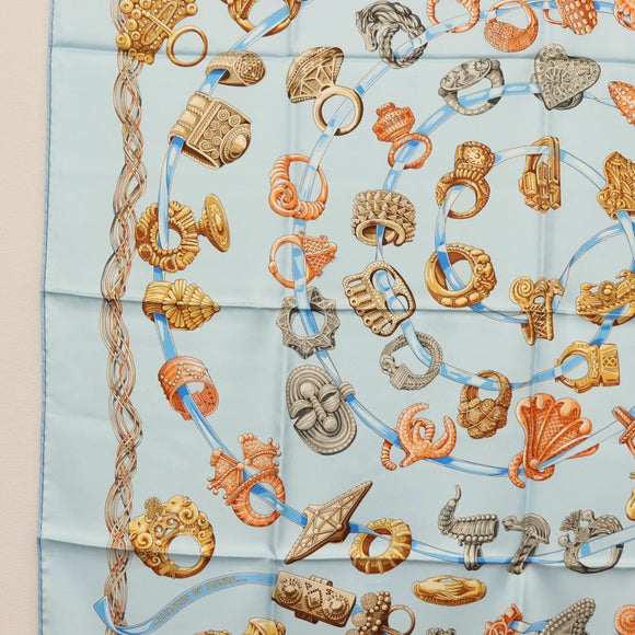 HERMES Carre 90 Scarf ""ALLIANCES DU MONDE"" Silk Light Blue Auth am9416