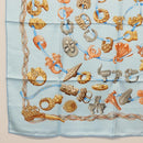 HERMES Carre 90 Scarf ""ALLIANCES DU MONDE"" Silk Light Blue Auth am9416-8
