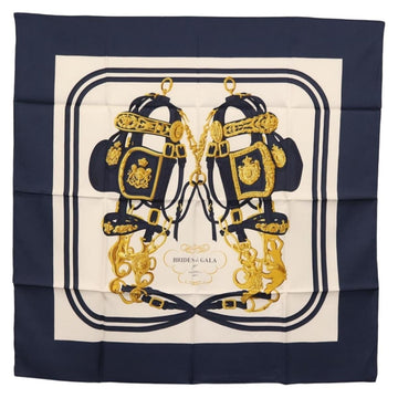 HERMES Carre 90 Scarf ""BRIDES de GALA par"" Silk White blue Auth am9417