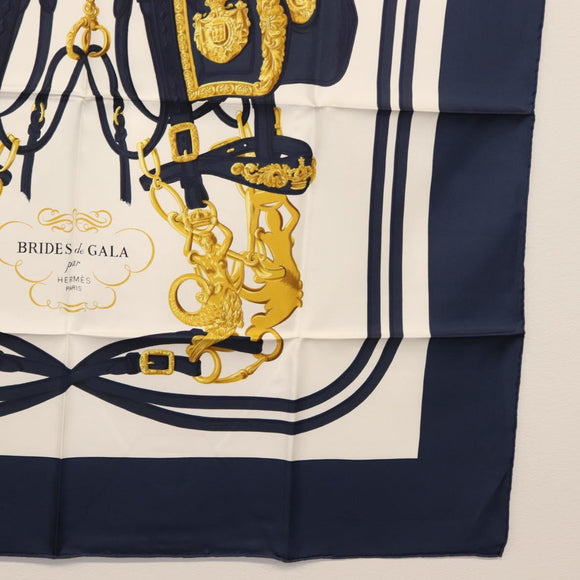 HERMES Carre 90 Scarf ""BRIDES de GALA par"" Silk White blue Auth am9417