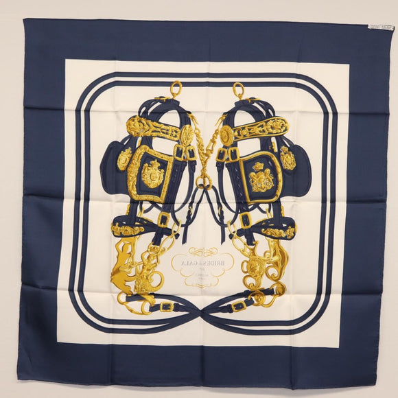 HERMES Carre 90 Scarf ""BRIDES de GALA par"" Silk White blue Auth am9417