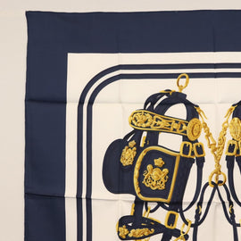 HERMES Carre 90 Scarf ""BRIDES de GALA par"" Silk White blue Auth am9417 - 0
