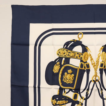 HERMES Carre 90 Scarf ""BRIDES de GALA par"" Silk White blue Auth am9417 - 0