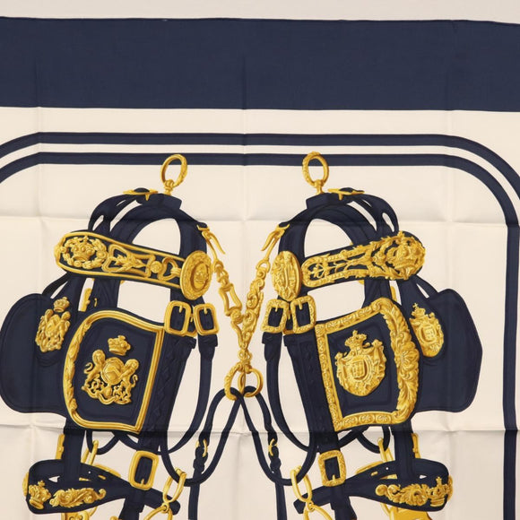 HERMES Carre 90 Scarf ""BRIDES de GALA par"" Silk White blue Auth am9417