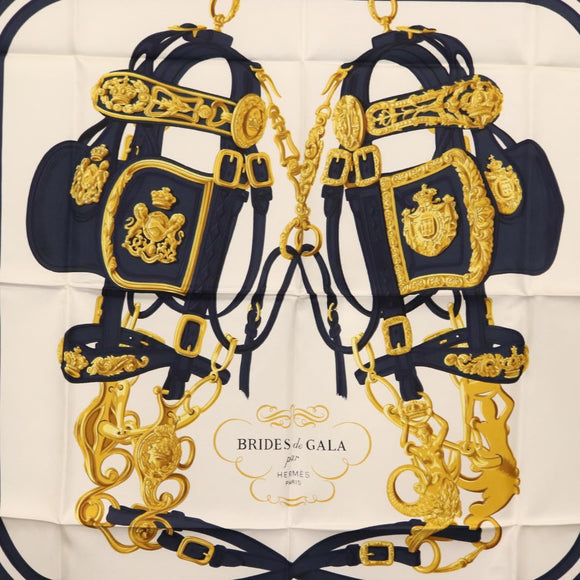 HERMES Carre 90 Scarf ""BRIDES de GALA par"" Silk White blue Auth am9417