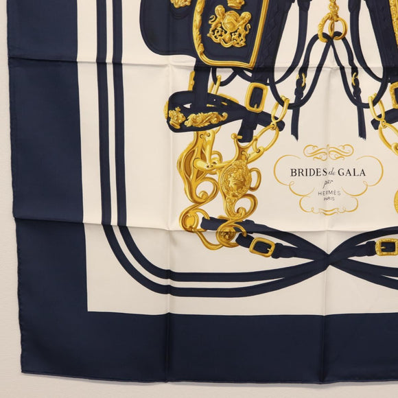 HERMES Carre 90 Scarf ""BRIDES de GALA par"" Silk White blue Auth am9417