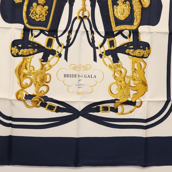 HERMES Carre 90 Scarf ""BRIDES de GALA par"" Silk White blue Auth am9417