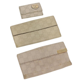 GUCCI GG Canvas Guccissima Key Case Wallet Leather 3 Set White Auth am9420