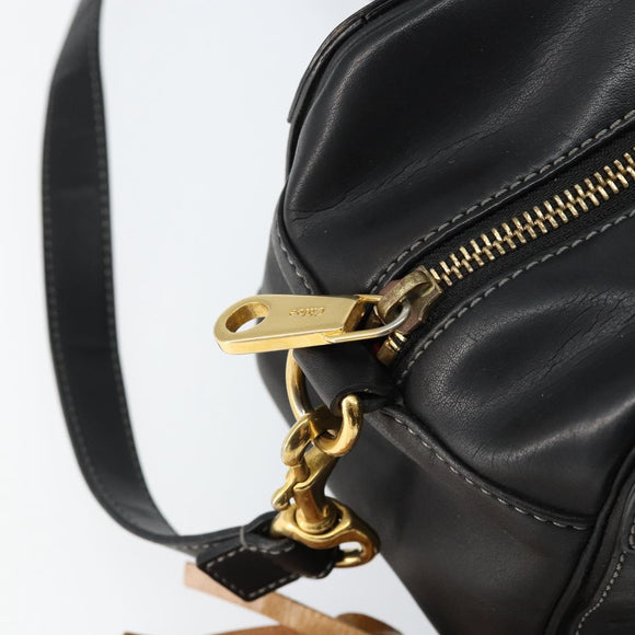 Chloe Eden Shoulder Bag Leather 2way Black Gold Auth am9425