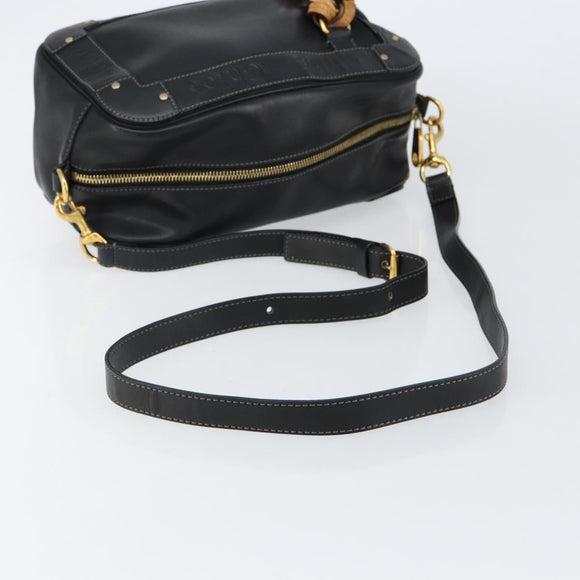 Chloe Eden Shoulder Bag Leather 2way Black Gold Auth am9425