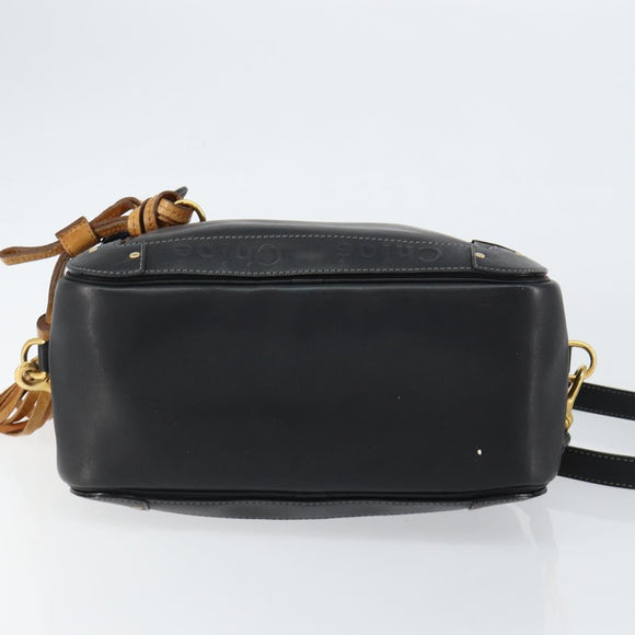 Chloe Eden Shoulder Bag Leather 2way Black Gold Auth am9425