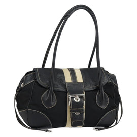 PRADA Shoulder Bag Nylon Leather Black Silver Auth am9430