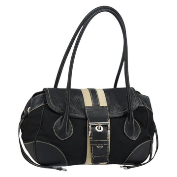 PRADA Shoulder Bag Nylon Leather Black Silver Auth am9430