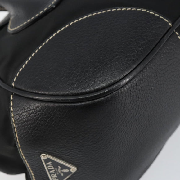 PRADA Shoulder Bag Nylon Leather Black Silver Auth am9430