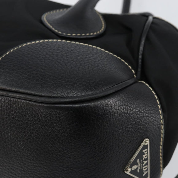 PRADA Shoulder Bag Nylon Leather Black Silver Auth am9430