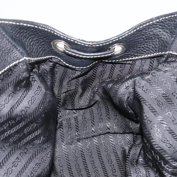 PRADA Shoulder Bag Nylon Leather Black Silver Auth am9430