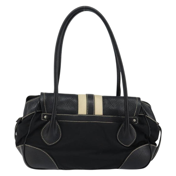 PRADA Shoulder Bag Nylon Leather Black Silver Auth am9430