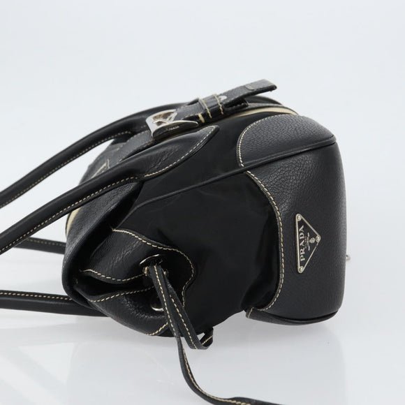 PRADA Shoulder Bag Nylon Leather Black Silver Auth am9430