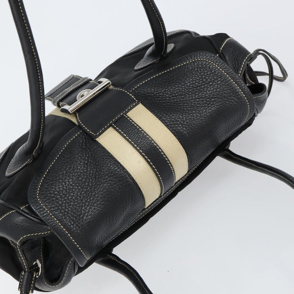 PRADA Shoulder Bag Nylon Leather Black Silver Auth am9430