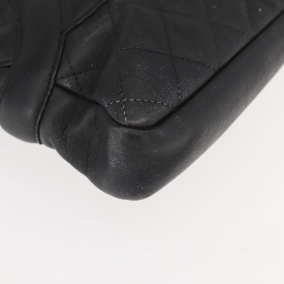 CHANEL Cambon Line Shoulder Bag Leather Black Silver CC Auth am9431