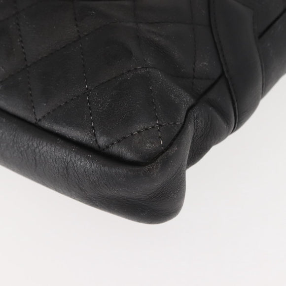 CHANEL Cambon Line Shoulder Bag Leather Black Silver CC Auth am9431