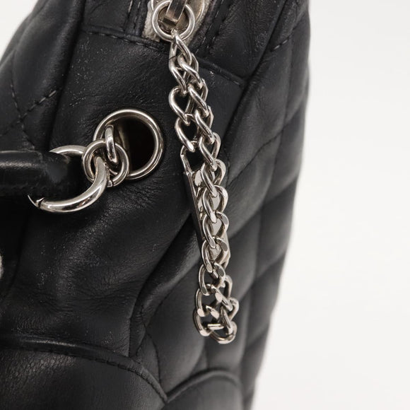 CHANEL Cambon Line Shoulder Bag Leather Black Silver CC Auth am9431