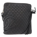 CHANEL Cambon Line Shoulder Bag Leather Black Silver CC Auth am9431-1