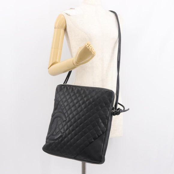 CHANEL Cambon Line Shoulder Bag Leather Black Silver CC Auth am9431