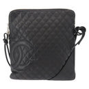 CHANEL Cambon Line Shoulder Bag Leather Black Silver CC Auth am9431-13