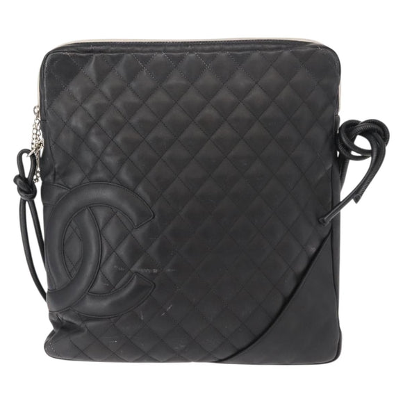 CHANEL Cambon Line Shoulder Bag Leather Black Silver CC Auth am9431