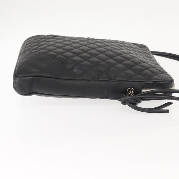 CHANEL Cambon Line Shoulder Bag Leather Black Silver CC Auth am9431