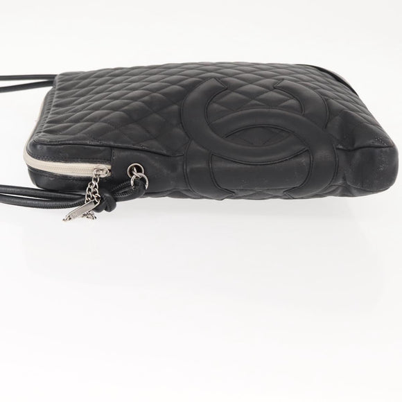 CHANEL Cambon Line Shoulder Bag Leather Black Silver CC Auth am9431