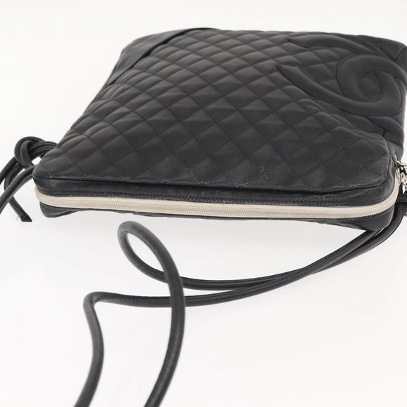 CHANEL Cambon Line Shoulder Bag Leather Black Silver CC Auth am9431