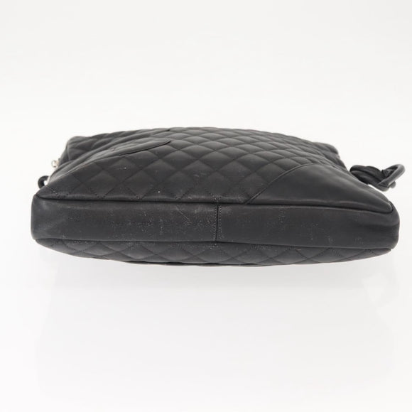 CHANEL Cambon Line Shoulder Bag Leather Black Silver CC Auth am9431