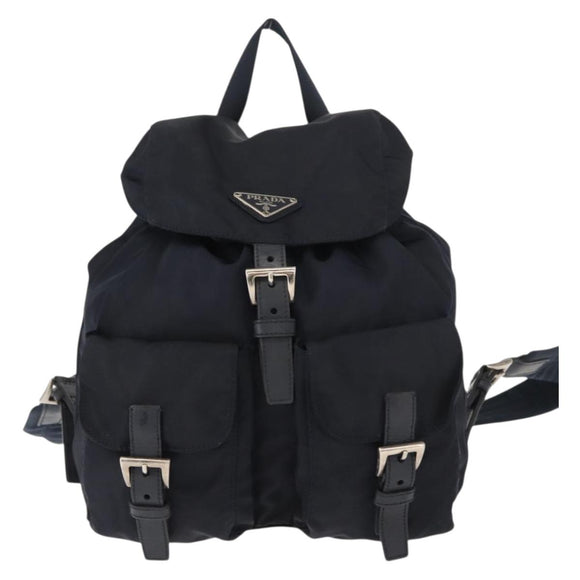 PRADA Backpack Nylon Navy Silver Auth am9440