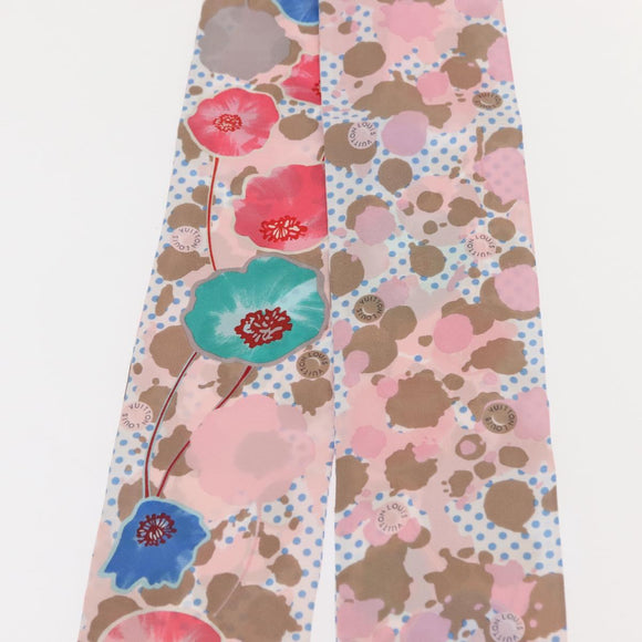 LOUIS VUITTON Bando Retro Flower Scarf Silk Pink Beige M75214 LV Auth am9452