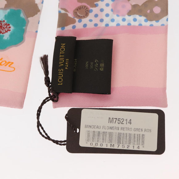 LOUIS VUITTON Bando Retro Flower Scarf Silk Pink Beige M75214 LV Auth am9452