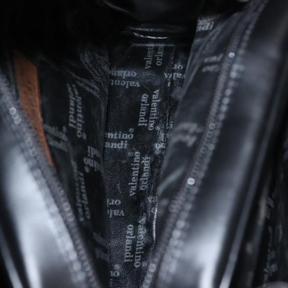 VALENTINO Hand Bag Leather 2way Black Gold Auth am9460