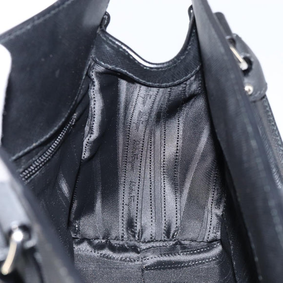 Salvatore Ferragamo Gancini Hand Bag Leather Black Silver Auth am9462V