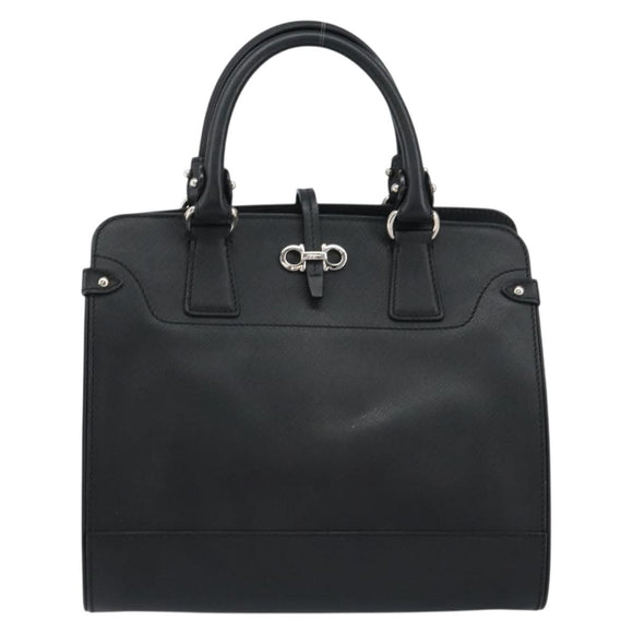 Salvatore Ferragamo Gancini Hand Bag Leather Black Silver Auth am9462V