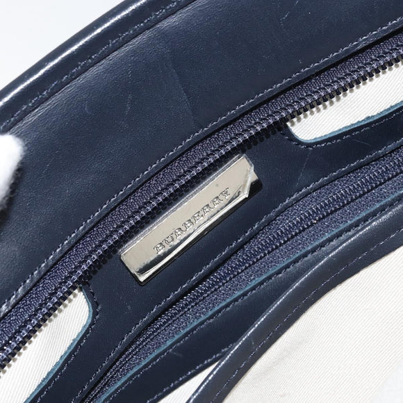 BURBERRY Blue Label Tote Bag Canvas Leather White Silver Auth am9464