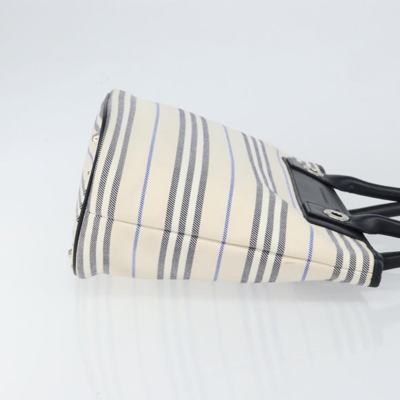 BURBERRY Blue Label Tote Bag Canvas Leather White Silver Auth am9464